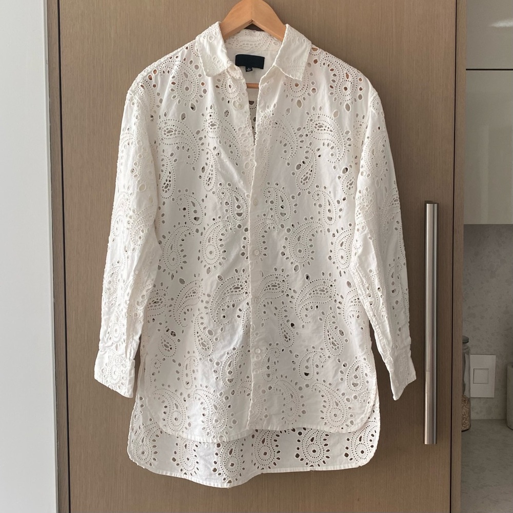 Nili Lotan White Eyelet Button-Down Shirt - Picture 3 of 12